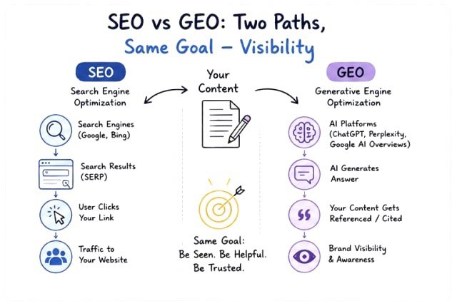 GEO vs SEO: What’s the Actual Difference? seo & geo commonality