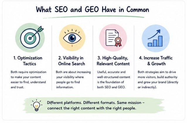GEO vs SEO: What’s the Actual Difference? what seo & geo have in common